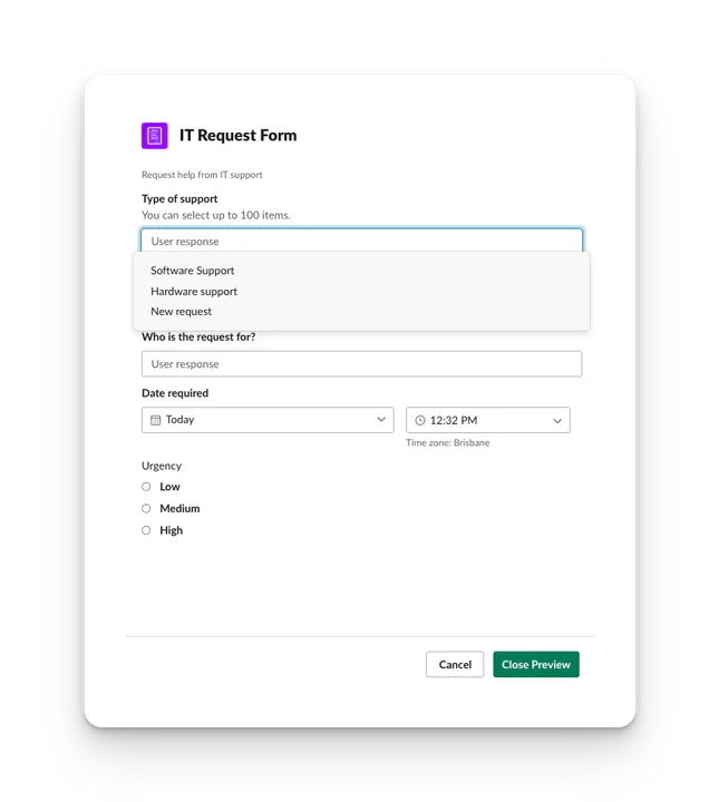 Easily create and submit Forms in Slack
