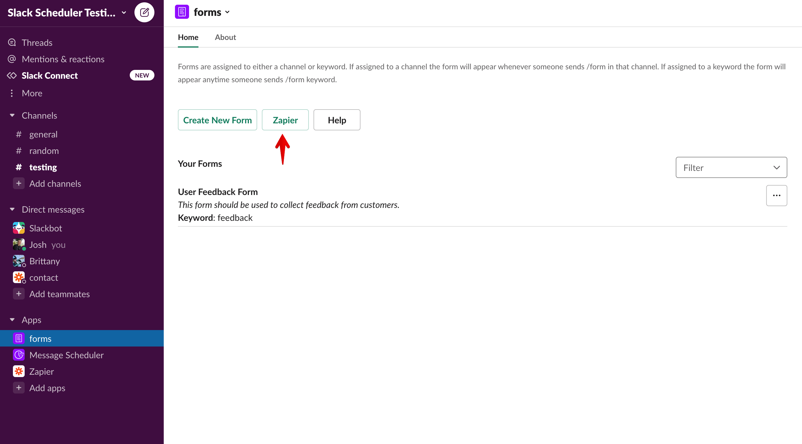 slack forms zapier integration